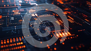 Abstract Digital Circuit Board Technology Background Orange Glow Futuristic Design Modern data wire