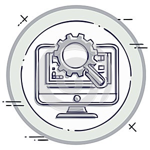 Software Development, System Settings, and Online Data Search on Computer Screen Icon