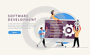 Software development team website UI kit. Remote teamwork, digital team on demand, professional, certified software