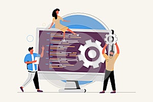 Software development team website UI kit. Remote teamwork, digital team on demand, professional, certified software