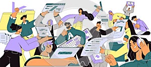 Software development teamwork. Programmers work together. Engineer team programming, coding with laptops. People write