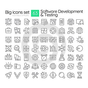 Software development and testing line icons set