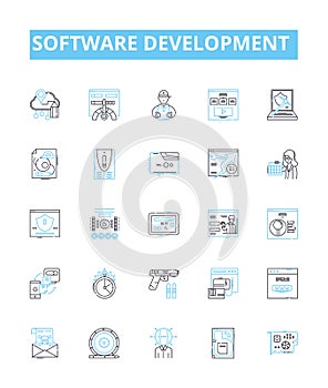 Software development vector line icons set. Software, Development, Programming, Coding, Algorithm, Architecture