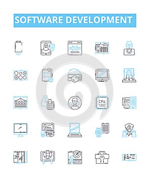 Software development vector line icons set. Software, Development, Programming, Coding, Algorithm, Architecture