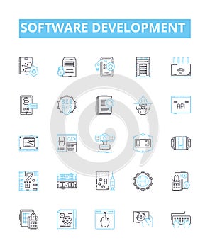 Software development vector line icons set. Software, Development, Programming, Coding, Algorithm, Architecture