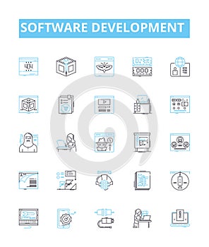 Software development vector line icons set. Software, Development, Programming, Coding, Algorithm, Architecture