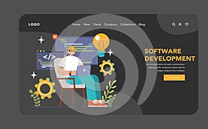 Software development web banner or landing page dark or night mode