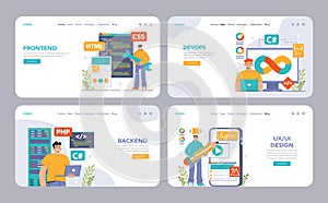 Software development web banner or landing page set. Coding,