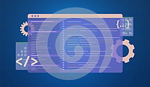 Software development web coding process concept. Computer programming, information technologies and web engineering