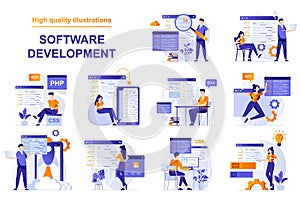 Software development web concept with people scenes set