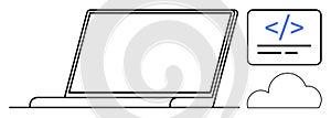 Laptop with Coding Interface and Cloud Symbol Programming, Cloud Computing, and Web Development