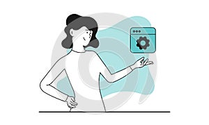 Software development with woman vector illustration concept. Business coding and interface programming. Data network and
