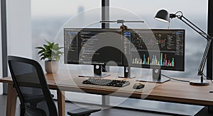 Software Development Workspace Dual Monitors, Coding, Desk Setup