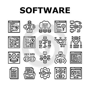 software engineer computer code icons set vector