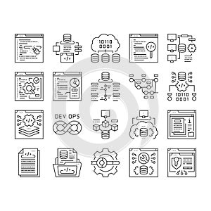 software engineer computer code icons set vector