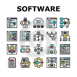 software engineer computer code icons set vector