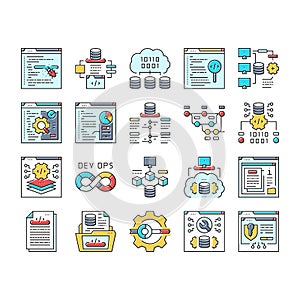 software engineer computer code icons set vector