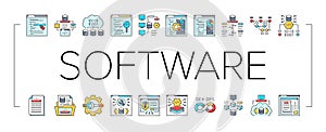 software engineer computer code icons set vector
