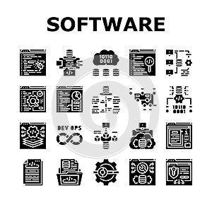 software engineer computer code icons set vector