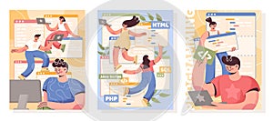 Software engineer. Computer programming. Business technology application. Coders and programmers job. Coding program