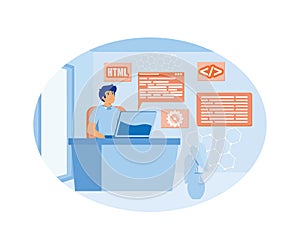 Software engineer concept. Web design and development, programmer and coding website or app.