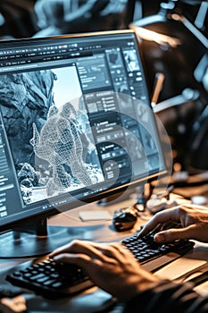 Software engineer developing 3d animation of a fantasy game character