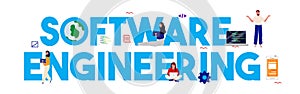 Software engineer programming code software developer. Computer script programmer. Vector illustration