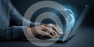 Software engineer using laptop computer with global network connection