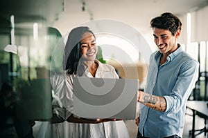 Software engineer using laptop computer with global network connection, Technology, innovation