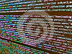 Software engineer at work. Abstract screen of software. Abstract computer script about big data and blockchain database. Modern