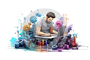 Software engineer during the work 3d colorful illustration - Generative AI.