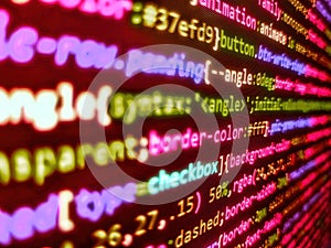 Monitor closeup of function source code. Source code close-up. Abstract screen of web developer. Information technology website