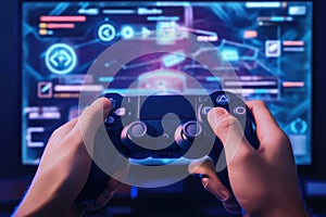 Software engineer creating new software from home using a computer and keyboard