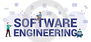 Software engineering concept with modern big text or word and people with icon related modern flat style