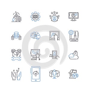 Software engineering line icons collection. Code, Algorithms, Debugging, Programming, Optimization, Integration, Testing