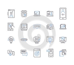 Software engineering line icons collection. Code, Debugging, Testing, Algorithms, Design, Automation, Optimization