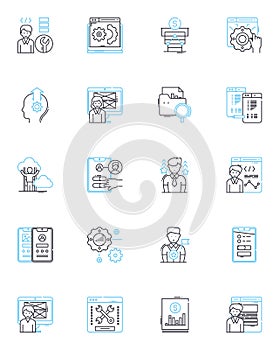 Software engineering linear icons set. Coding, Debugging, Programming, Algorithms, Architecture, Development, Testing