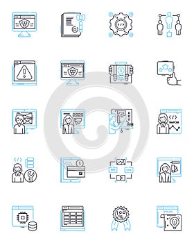 Software engineering linear icons set. Development, Programming, Testing, Debugging, Designing, Architecture, Agile line
