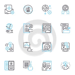 Software engineering linear icons set. Development, Programming, Testing, Debugging, Designing, Architecture, Agile line