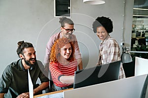 Software engineers working on project and programming in company. Startup business concept