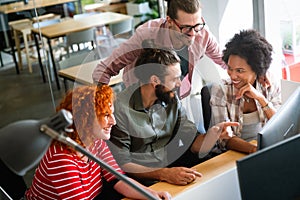 Software engineers working on project and programming in company. Startup business concept