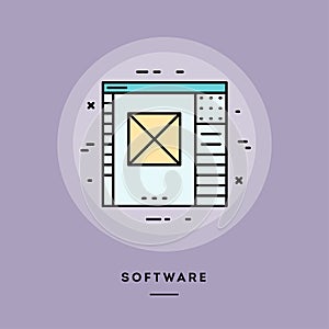 Software, flat design thin line banner. Vector illustration.