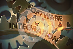 Software Integration on the Golden Gears. 3D Illustration.