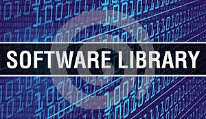 Software library with Binary code digital technology background. Abstract background with program code and Software library.