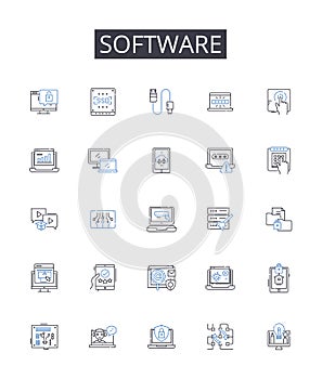 Software line icons collection. Hardware, Technology, Program, Application, Codebase, Platform, System vector and linear