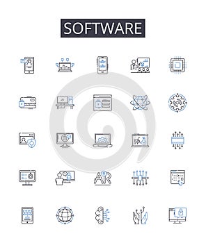 Software line icons collection. Hardware, Technology, Program, Application, Codebase, Platform, System vector and linear