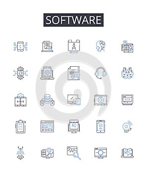 Software line icons collection. Hardware, Technology, Program, Application, Codebase, Platform, System vector and linear