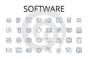 Software line icons collection. Hardware, Technology, Program, Application, Codebase, Platform, System vector and linear