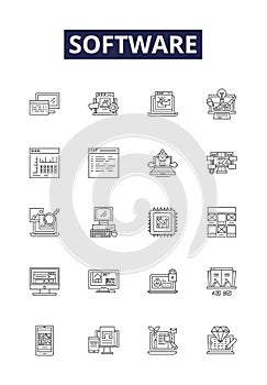 Software line vector icons and signs. Program, App, Software Development, Suite, Operating, Platform, Application, Code