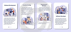 Software mobile application banner set. Idea of programming